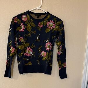 Ann Taylor Navy Sweater with Pink and Green Floral Design
